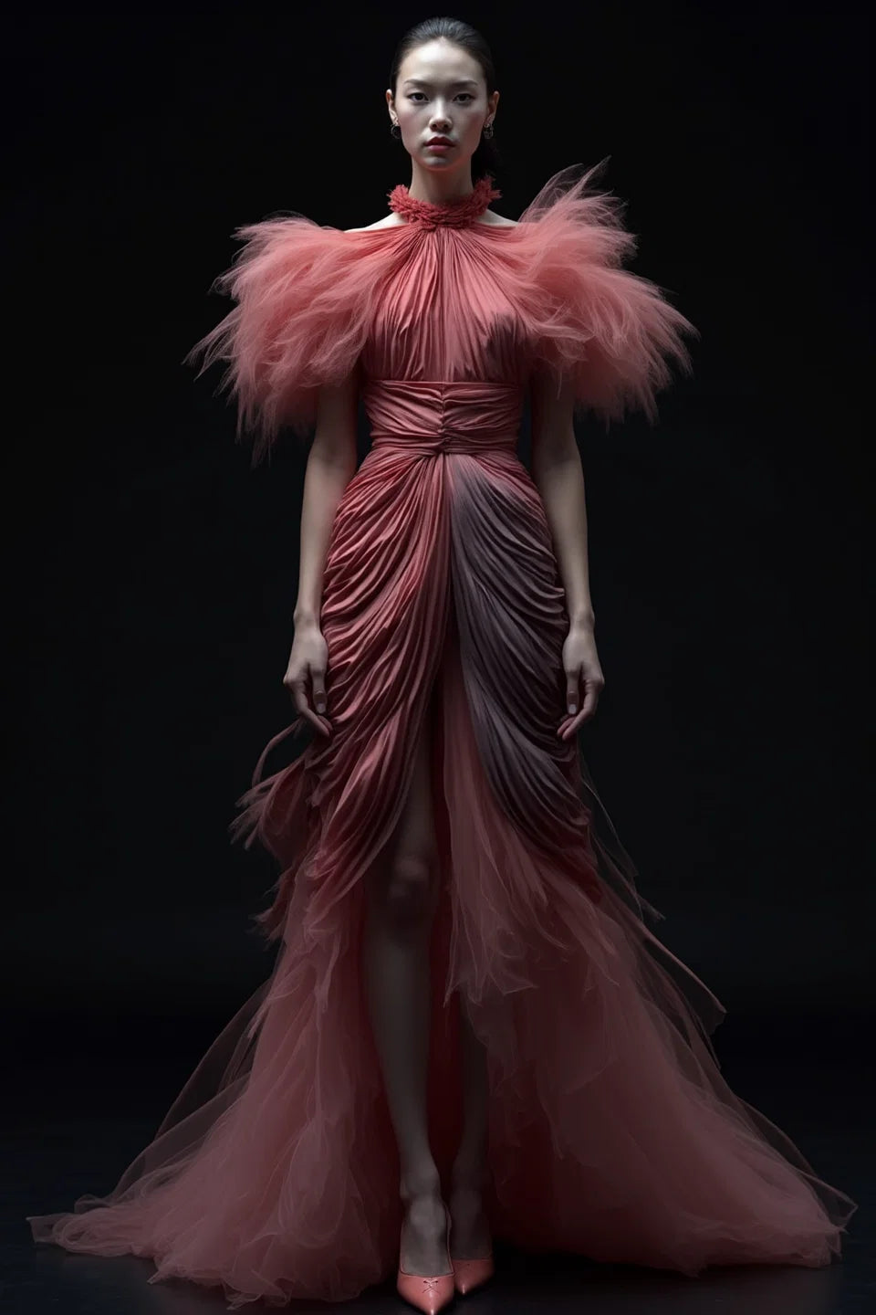 Draped Flared Slit Gown