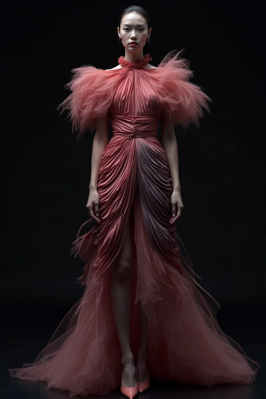 Draped Flared Slit Gown