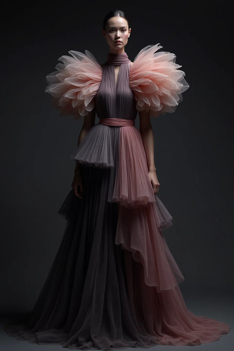 Ruffle Sleeve Tiered Gown