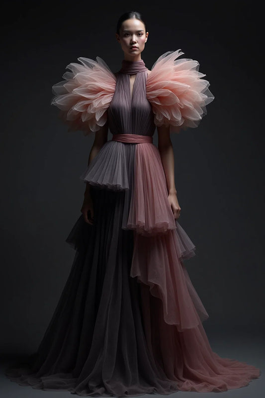 Ruffle Sleeve Tiered Gown