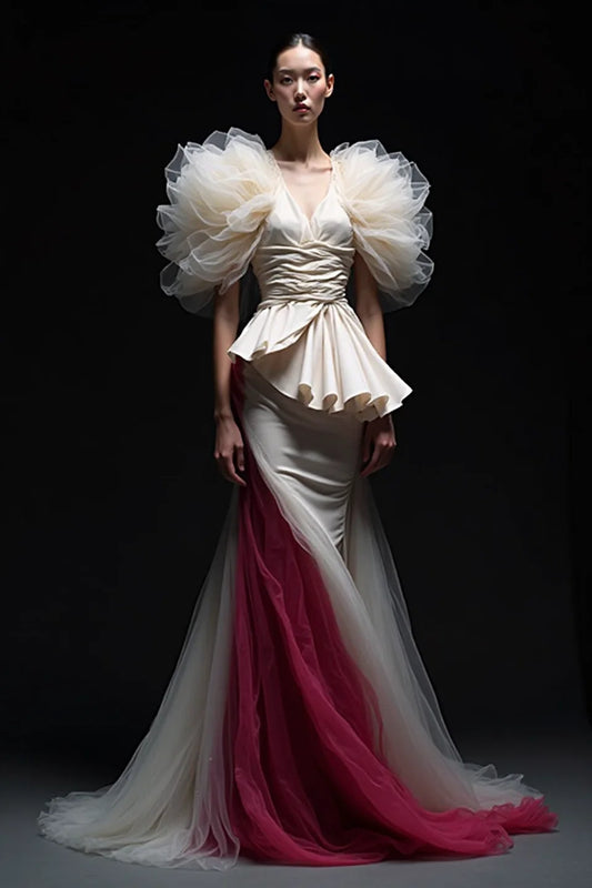 Puffy Sleeve Peplum Gown