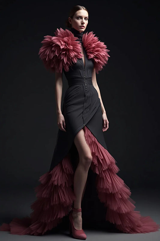 Feather Sleeve Flared Gown