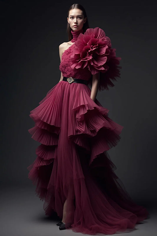 Cascading Flared Ruffled Gown