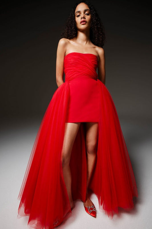 Strapless High-Low Crepe Gown
