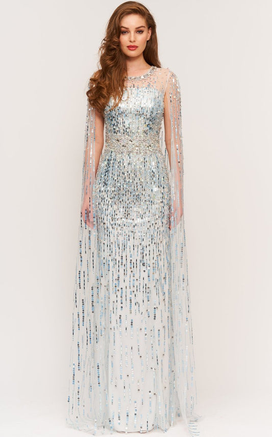 Lux Sequin Cape Gown
