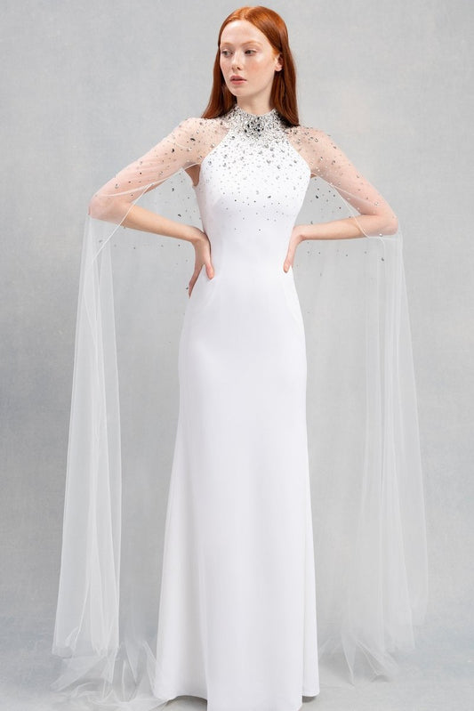 Gilded Beaded Cape Gown