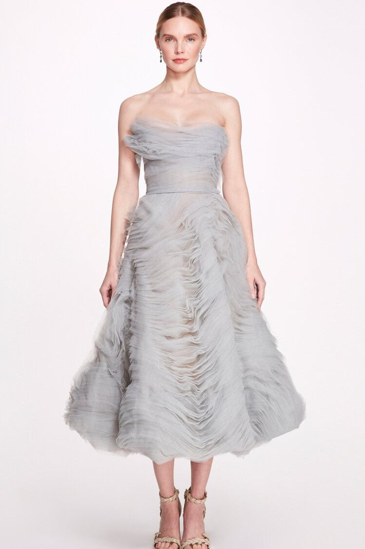 Strapless Textured Tea-Length Dress