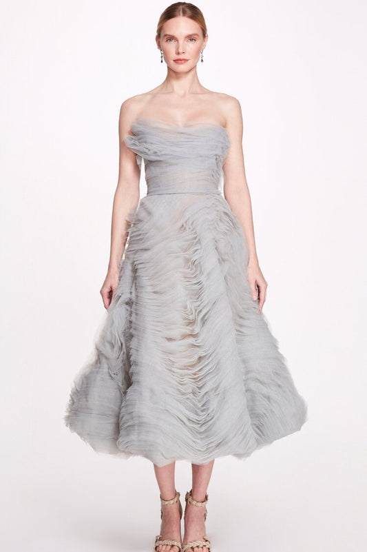 Strapless Textured Tea-Length Dress