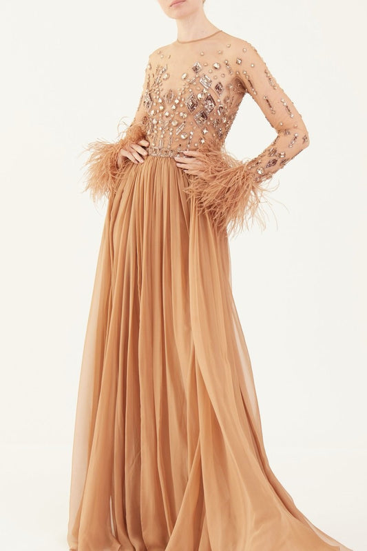 Feathered Trim Gown