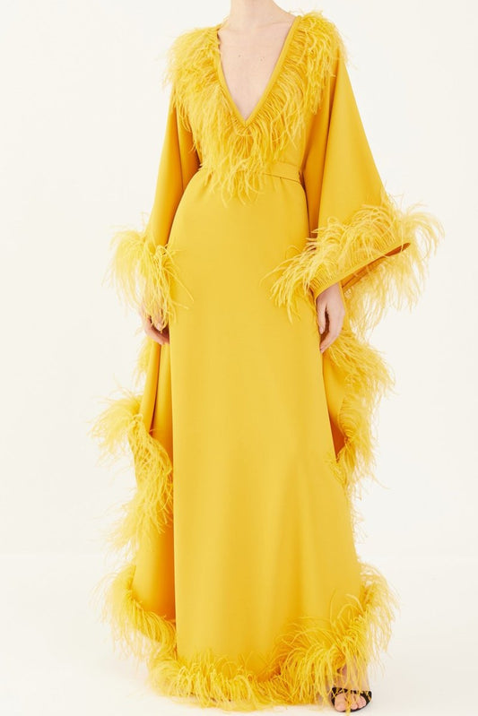 Feather-Trimmed Gown
