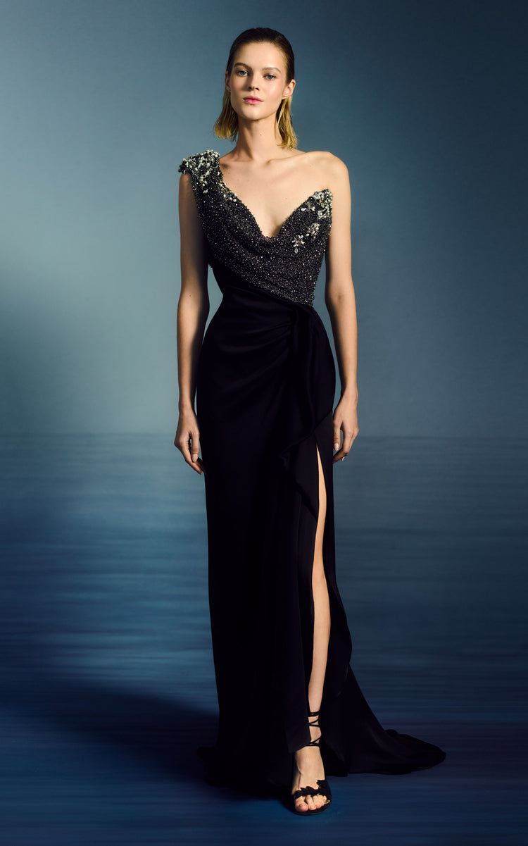 One Shoulder Satin Back Gown