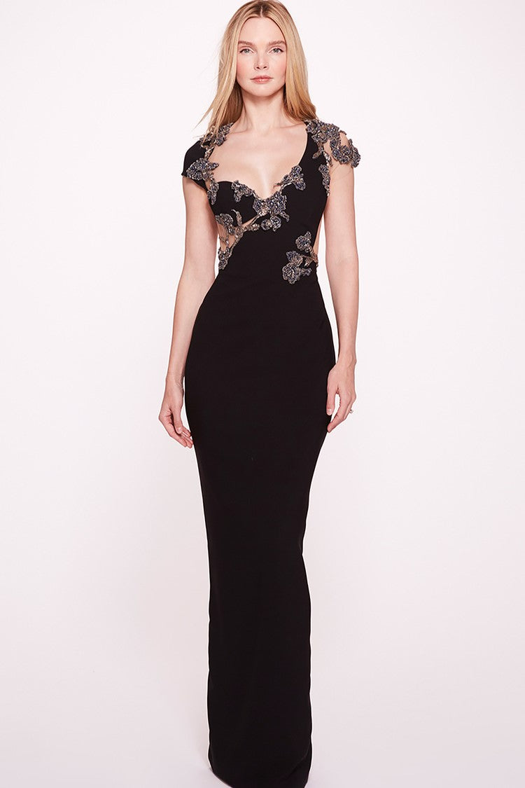 Cap Sleeve Crystal Gown