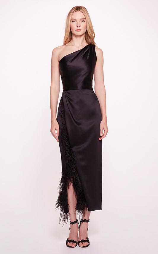 Sleeveless Feather-Trimmed Dress