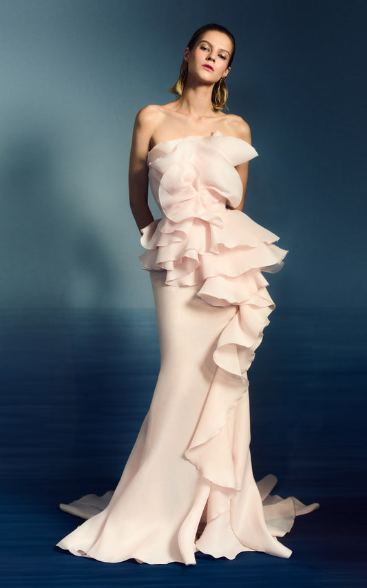 Ruffled Silk Gazar Gown