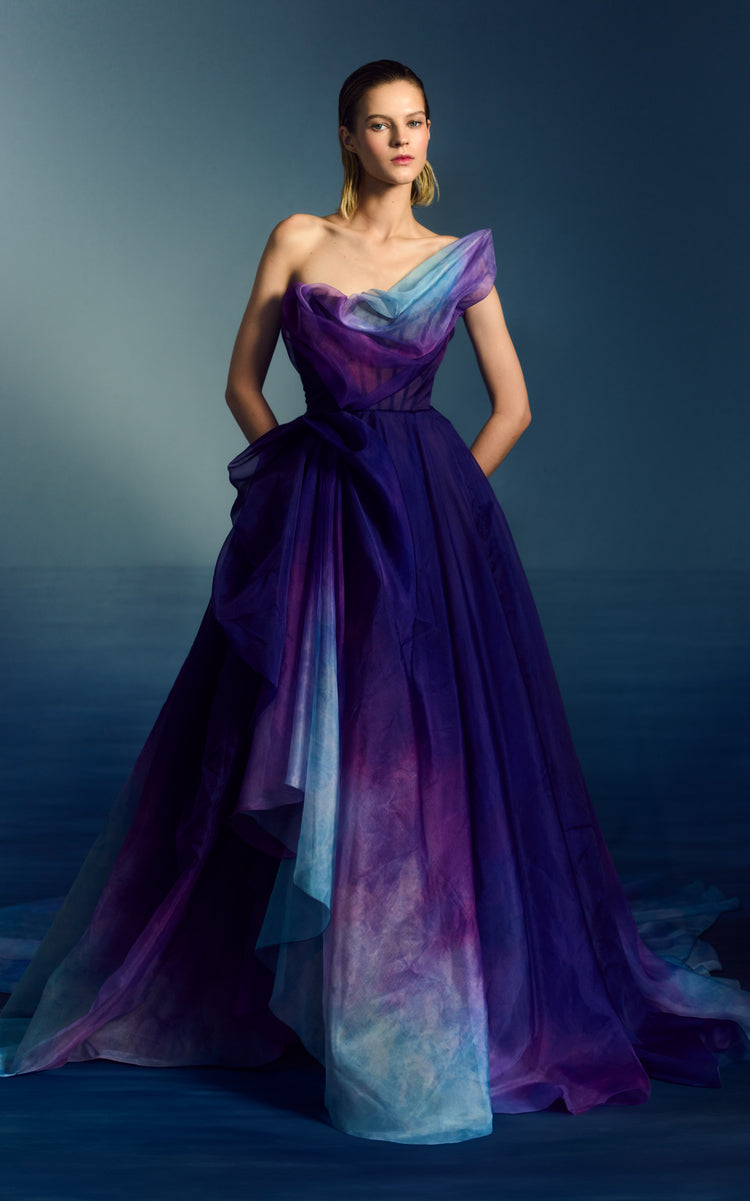 Strapless Ombre Organza Gown