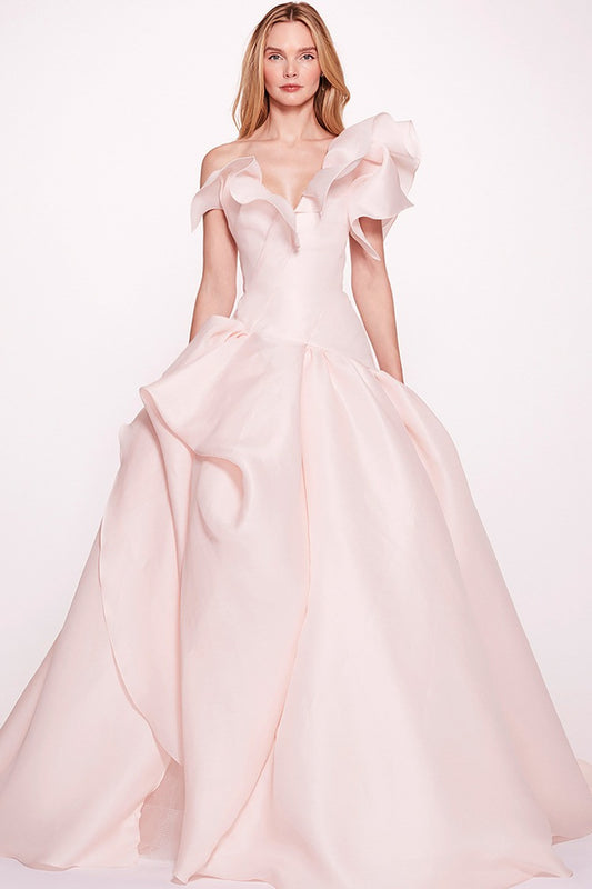 One -Shoulder  Ruffled Gown