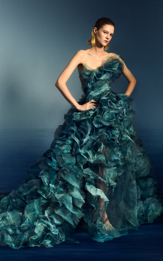 Ruffled Textured Gown