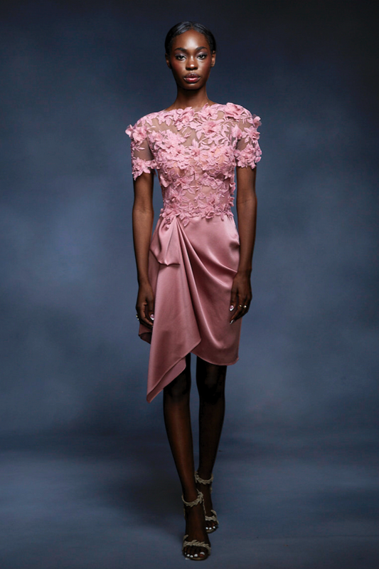 Bateau Neck 3D Floral Lace Midi Dress