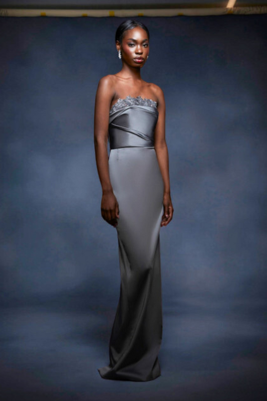 Strapless Stretch Satin Column Gown