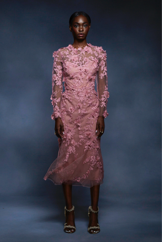 3D Floral Lace Midi Dress