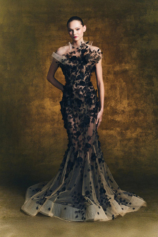 Strapless Embroidered Gown