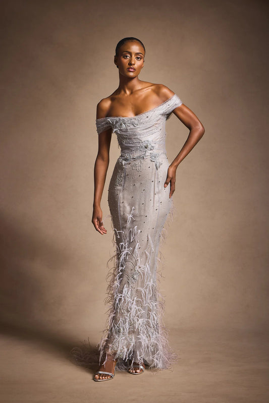 Off Shoulder Chiffon Gown