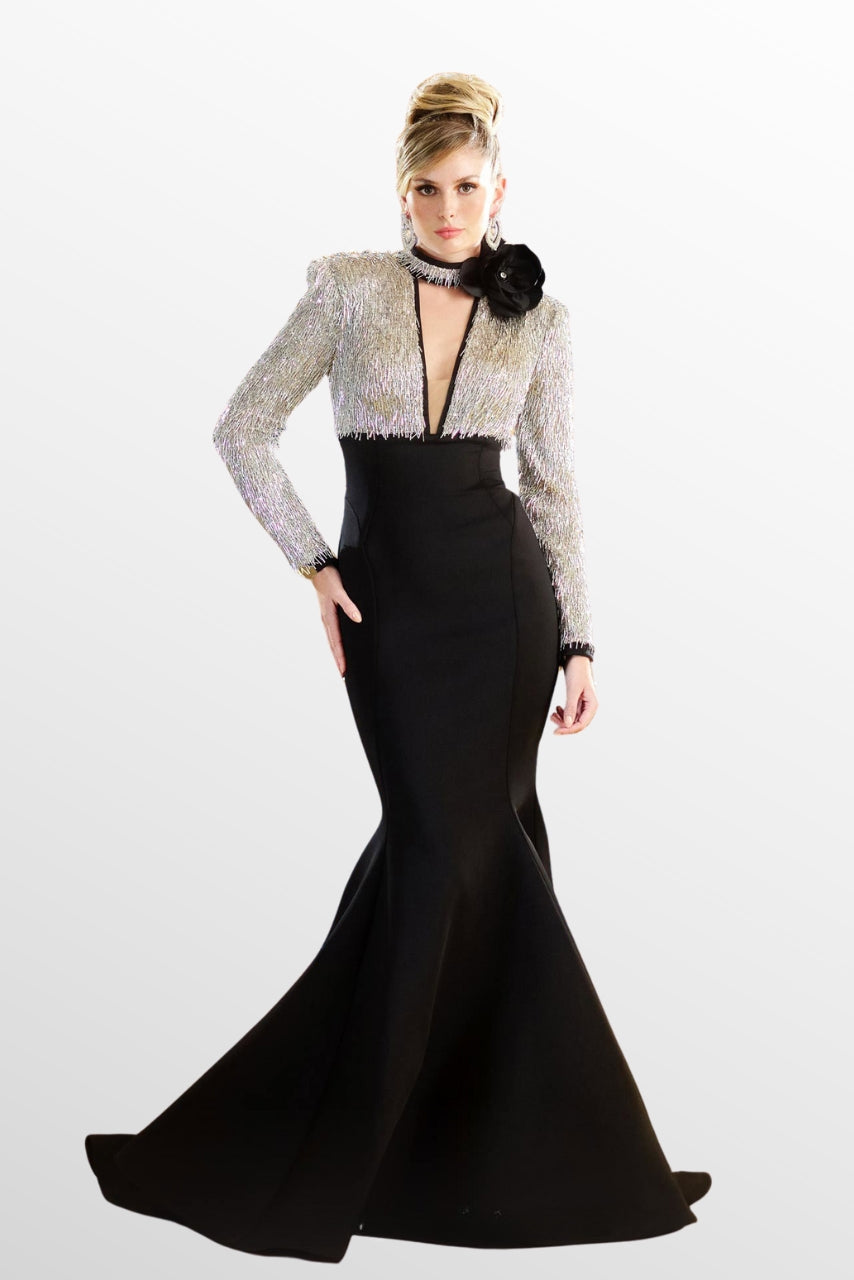 Beaded Fringe Mermaid Gown