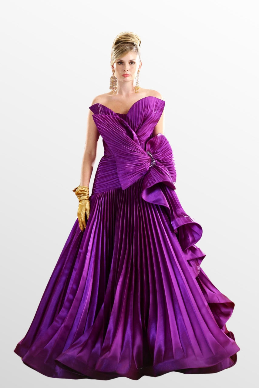 Sculpted Pleated Strapless A-Line Gown