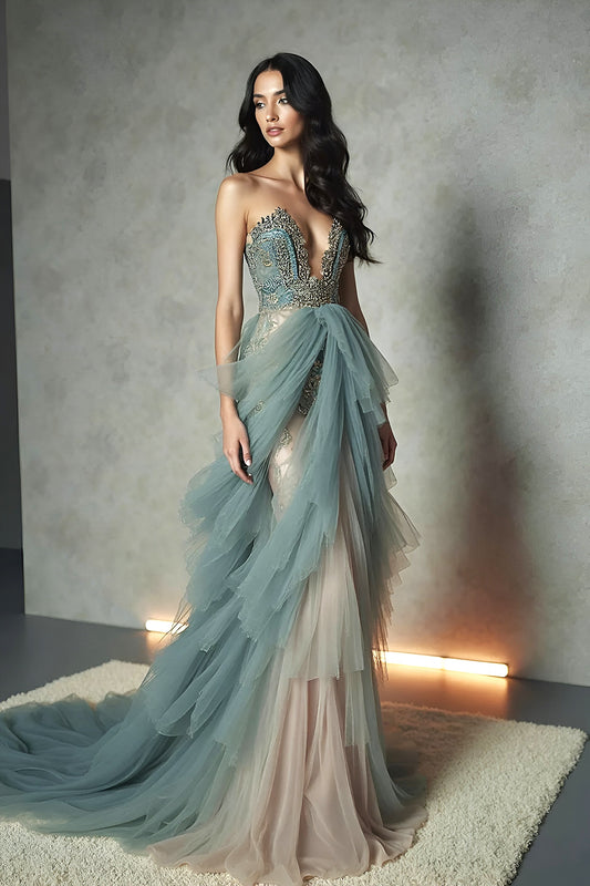 Strapless Tiered Gown