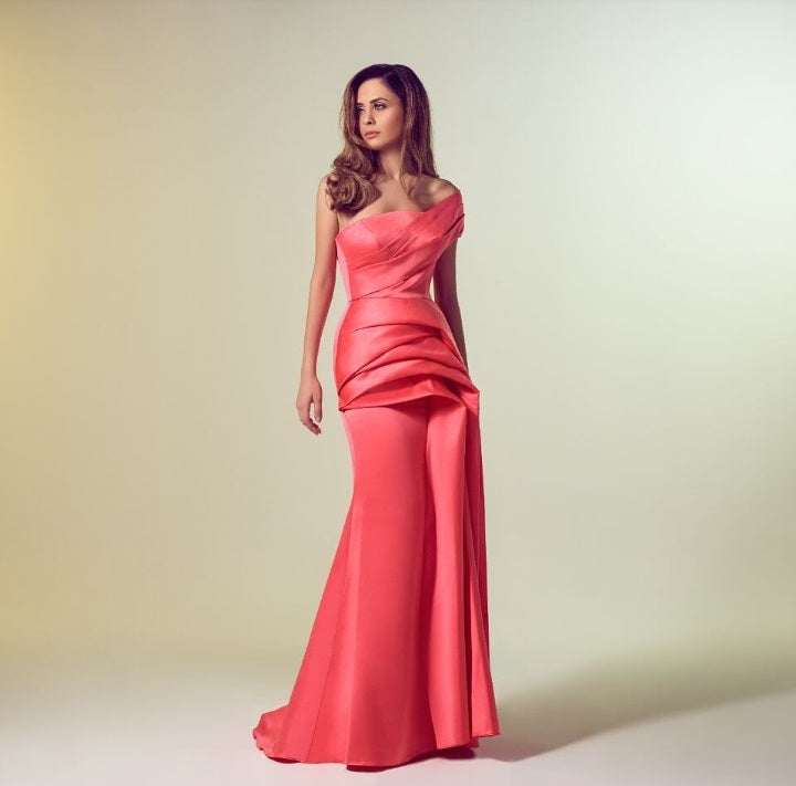 Off the Shoulder Satin Evening Gown