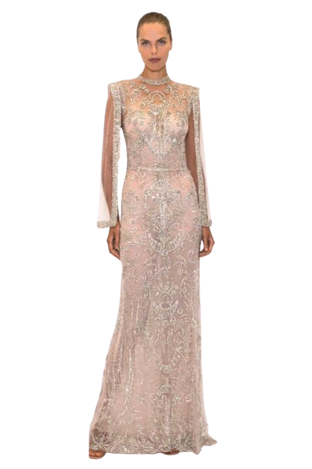 Sleeveless Embroidered Cape Gown