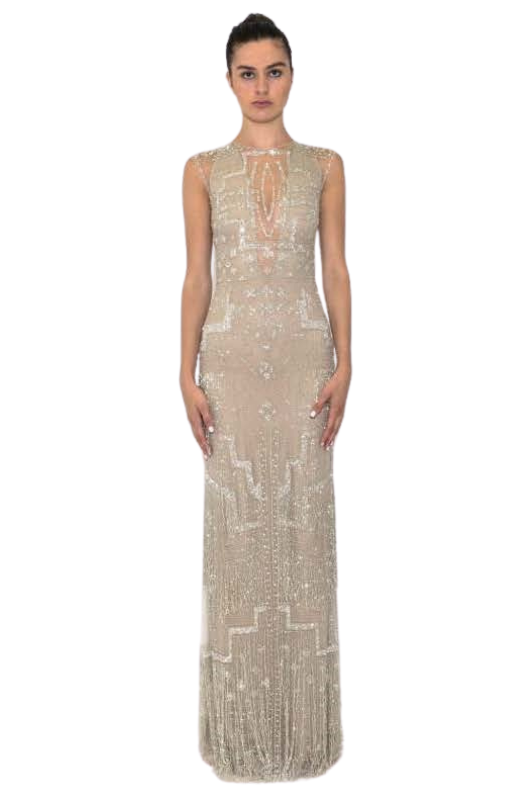 Embroidered Fringe Gown