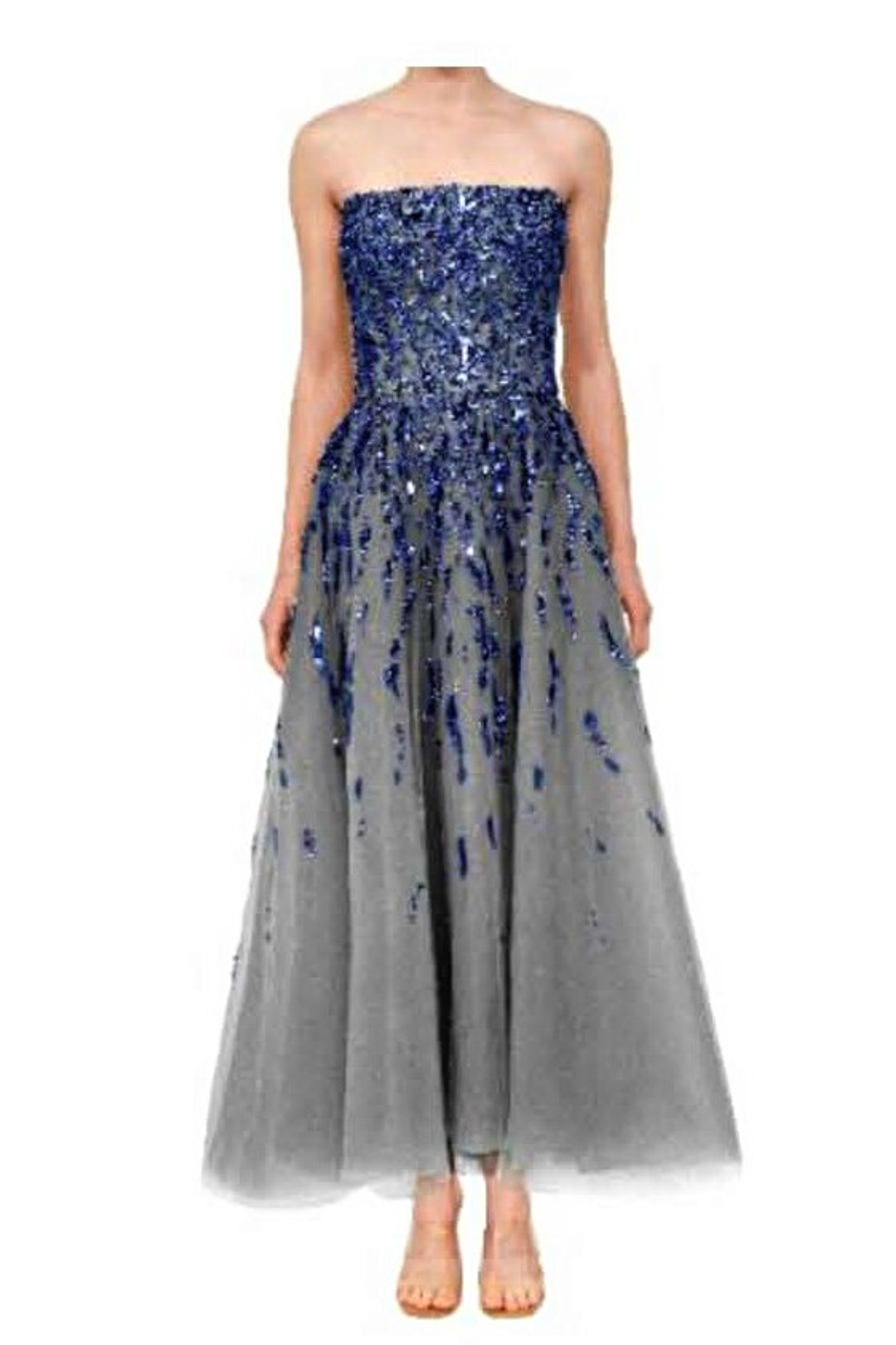 Embroidered Strapless Tulle Tea-Length Gown