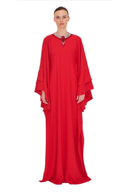 Long Flutter Sleeve Crepe  Kaftan