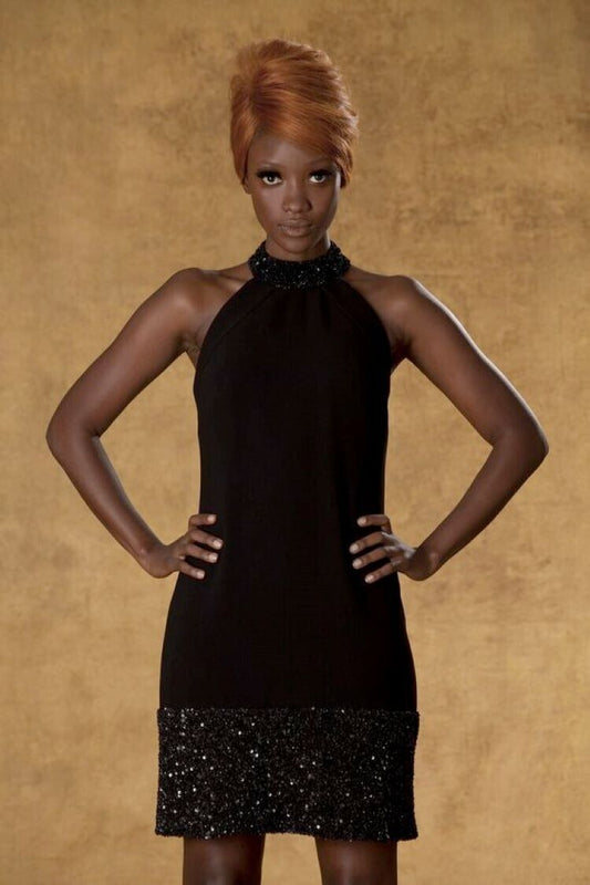 Beaded High Neck Cocktail Dress