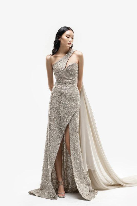 Asymmetrical Brocade Dress