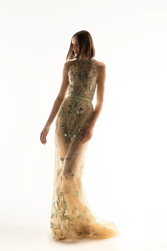 Embroidered Halter Dress