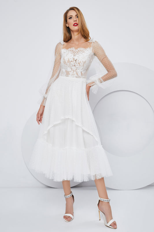 Long Sleeve Chantilly Lace Midi Dress