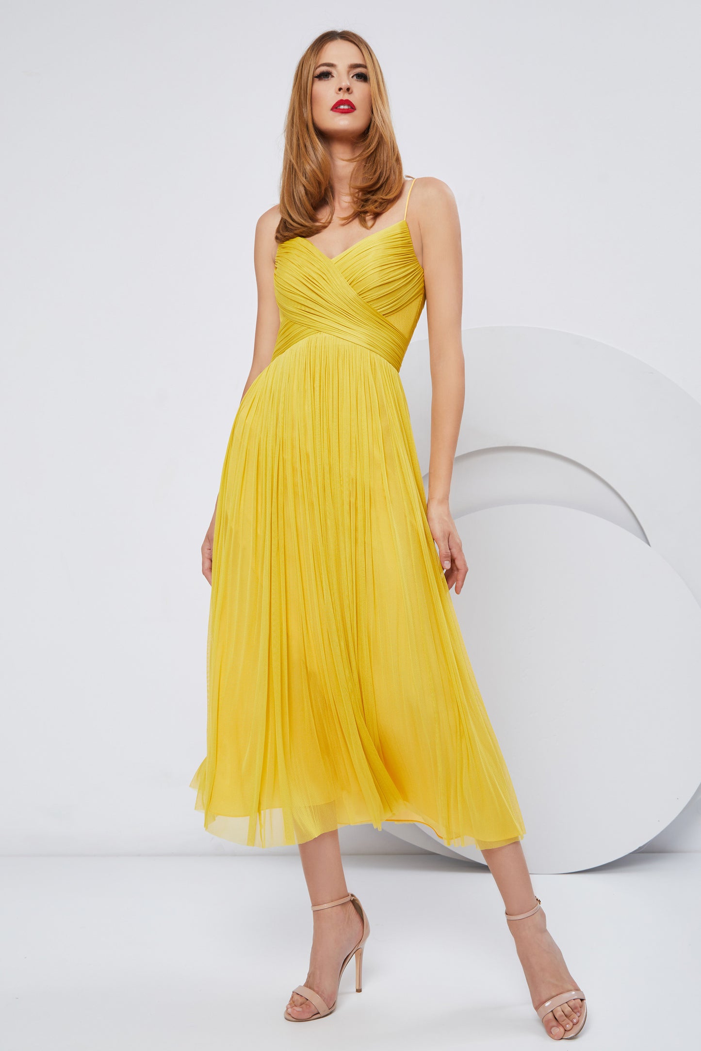Sleeveless Pleated A-Line Midi Dress