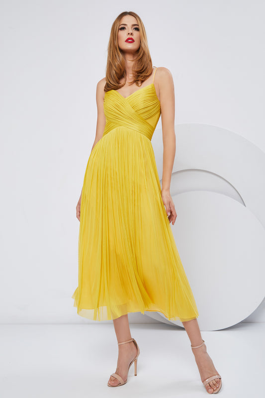 Sleeveless Pleated A-Line Midi Dress