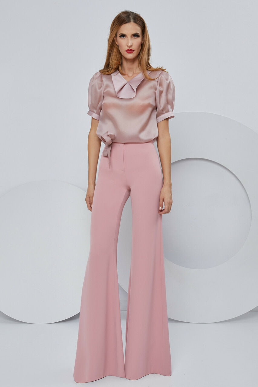 Pink Silk Organza Blouse and Stretch Crepe Pant