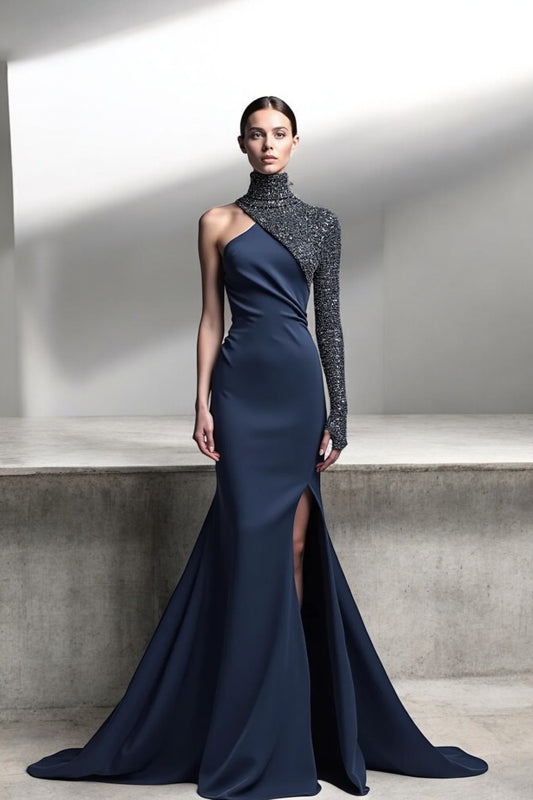 Turtleneck Open Slit Gown