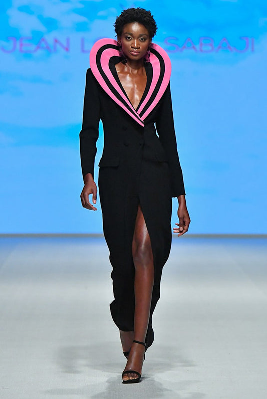 Crepe Gown with Structured Heart Collar