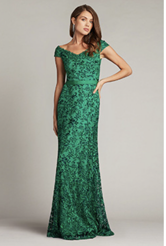 SONYA BELTED LACE GOWN