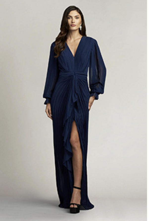 GORDON PLEATED CRINKLE CHIFFON GOWN