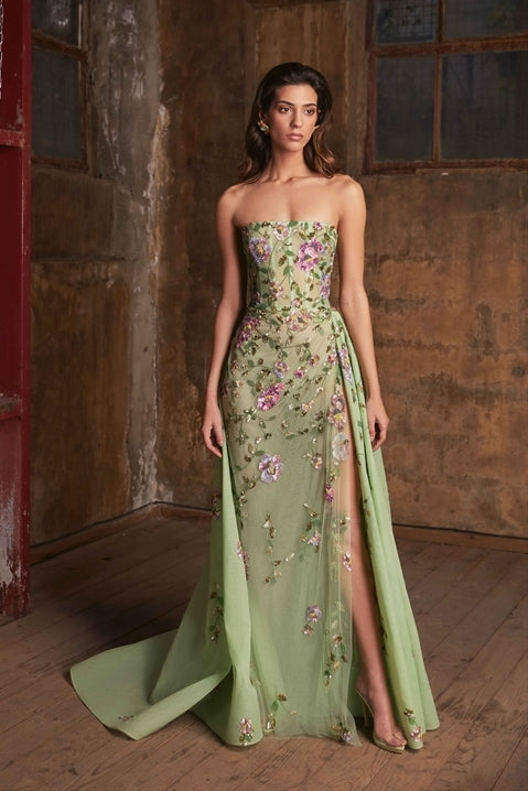 Strapless Applique Gown