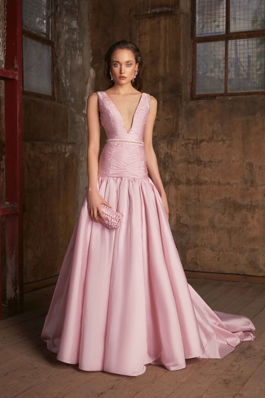 V-Neck Taffeta Gown