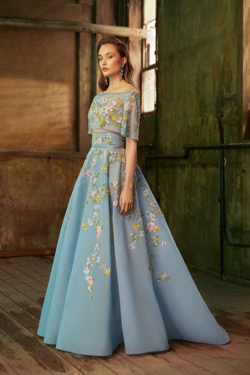 Embroidered Crop Top and Skirt