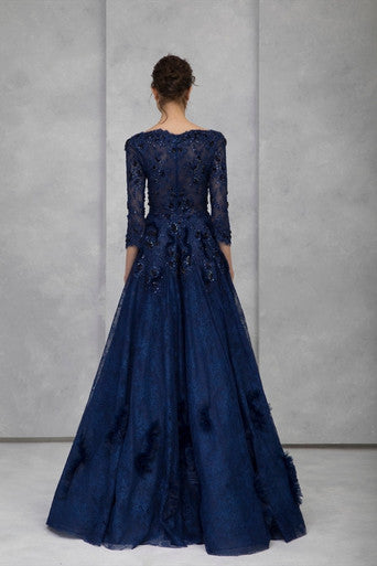 Hand-Embroidered ¾ Sleeve- Lace Gown