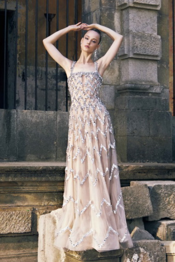 Square Neck Tulle Gown